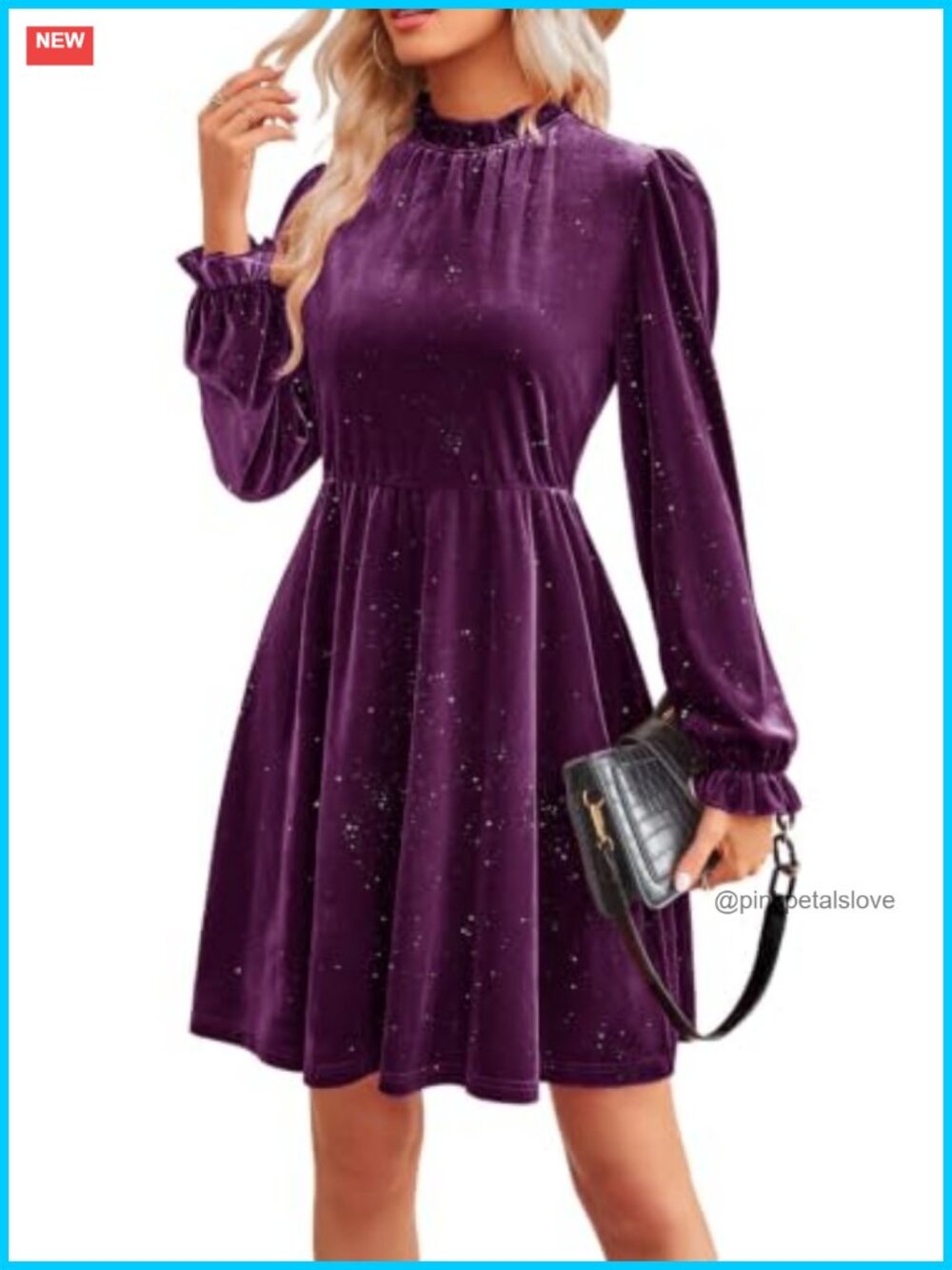 Velvet Long Sleeve Fit & Flare Dress Puff Sleeve Wedding Guest Maternity